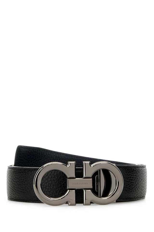 Ferragamo Double Adjus Belt — Black in Black Calfskin from HEWI