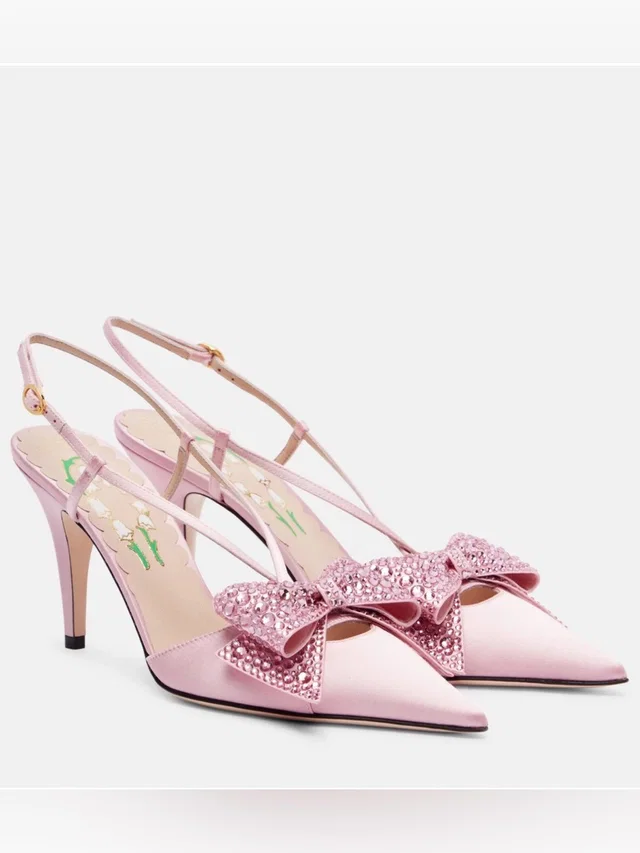 Valentino Garavani Embellished Bow Pointed-Toe Slingback Heels in pink Satin from Poshmark