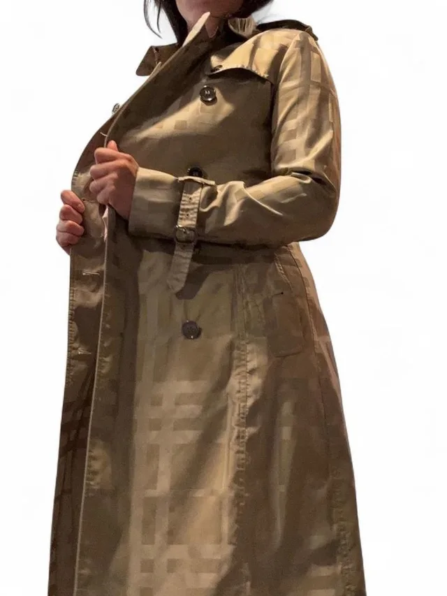 Burberry Tan Satin Long Trench Coat in brown|neutral Satin from Poshmark, photo 1 of 1