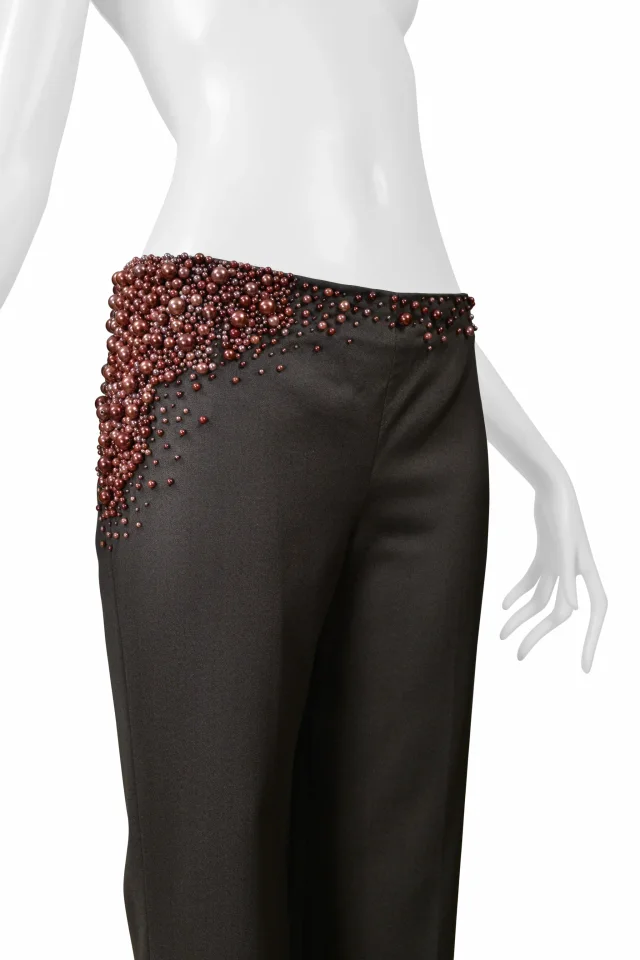 Chloé Fw 2001 Stella Mccartney Grey Pants With Pearl Detail in Grey Wool from Resurrection Vintage, photo 3 of 5