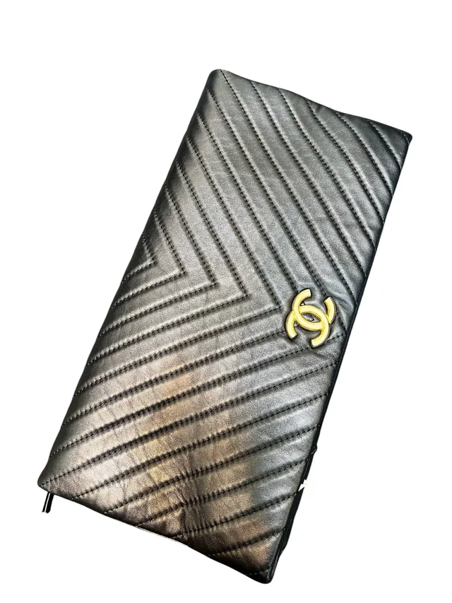 Chanel Chevron Clutch Black Calfskin GHW #24 in Black Calfskin from Luxury Promise