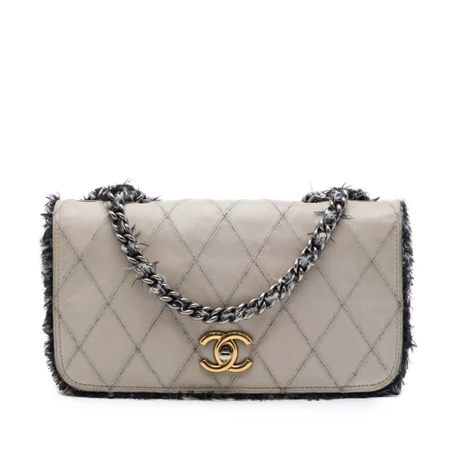Grey Chanel CC Quilted Lambskin Tweedy Flap Color Shoulder Bag in Grey Lambskin from Designer Revival