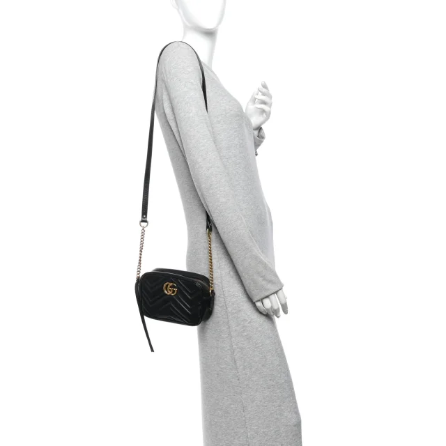 Gucci Matelasse Mini GG Marmont Camera Bag Black in Black Calfskin from FASHIONPHILE, photo 2 of 10