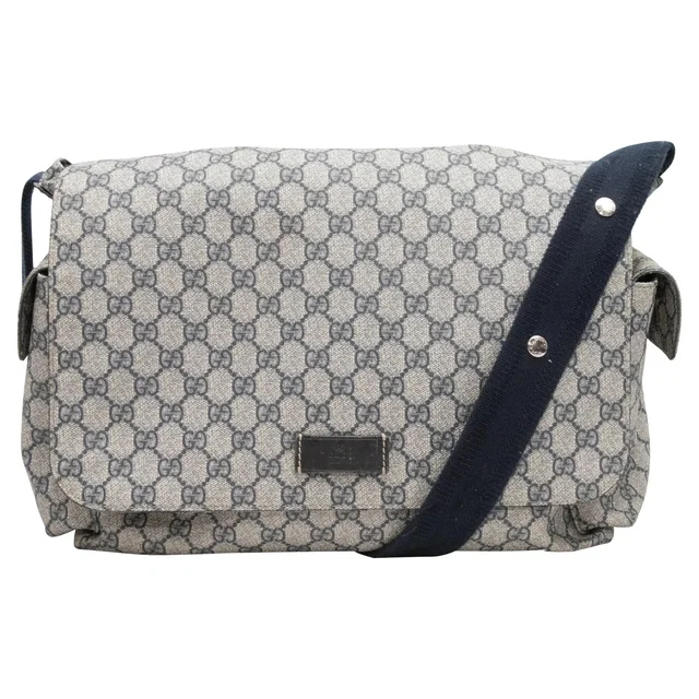 Gray & Navy Gucci GG Supreme Diaper Bag in Navy Coated canvas from Designer Revival