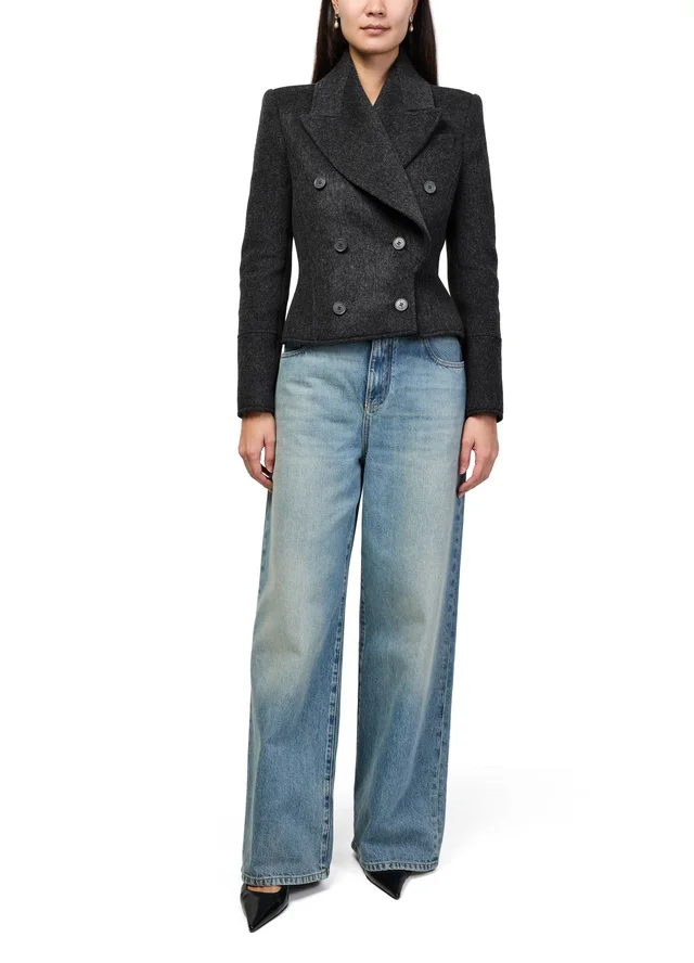 MCQUEEN Short double-breasted coat in Grey 100% wool, photo 2 of 6 from 24S (US)