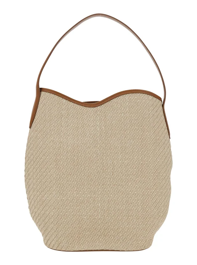 LIFFNER 'Belted Bucket Bag Raffia Large' Beige Shoulder Bag with Raffia Handle and Belt Detail in Viscose and Cotton Women in Beige 75% Viscose 25% Cotton, photo 8 of 10 from Gaudenzi Boutique