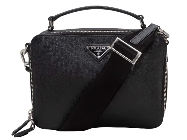 Black Prada Saffiano Leather Crossbody Bag in Black Saffiano leather from Designer Revival