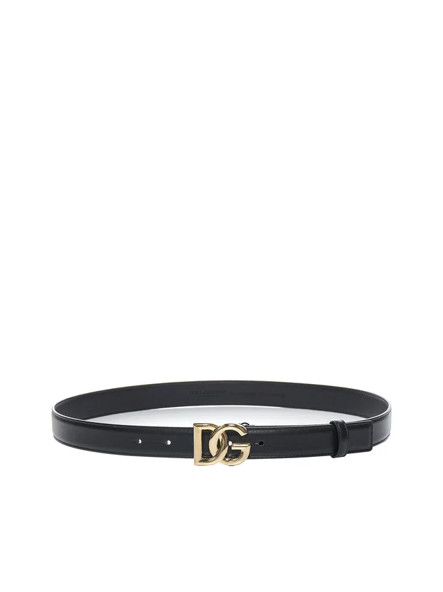 Dolce & Gabbana Calfskin Logo Belt — Black Calf Leather in Black Calfskin from HEWI