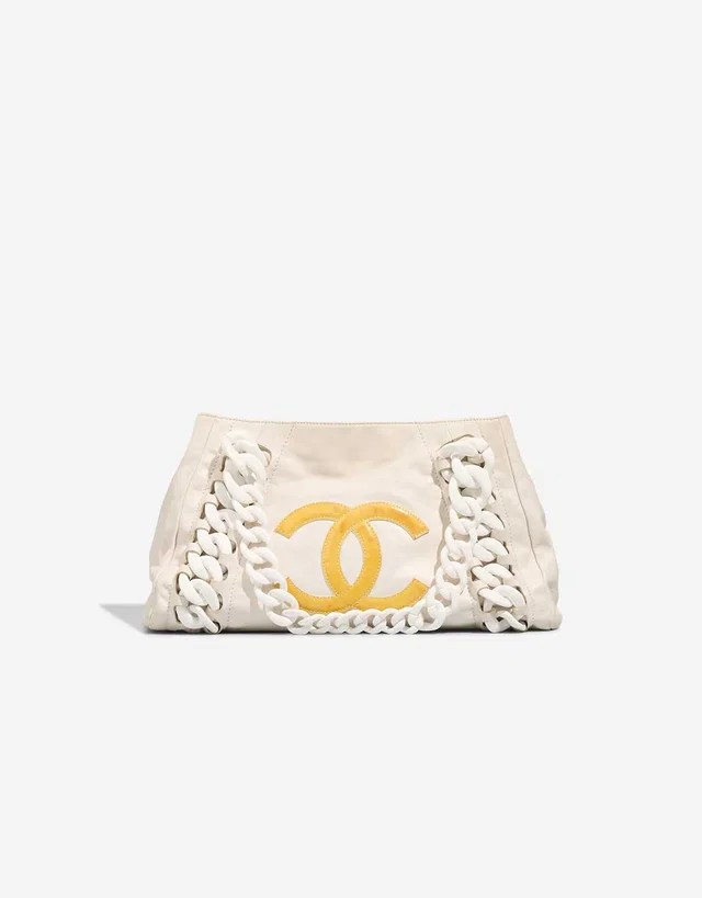 Chanel Shopping Tote Medium Calf Off White in White Calfskin from SACLÀB