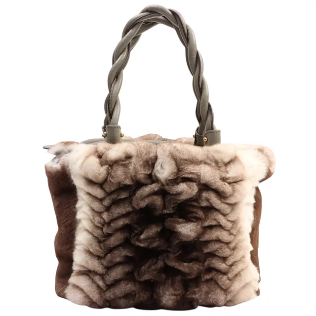 Ferragamo Fargancini Charm Handbag Grey/Brown/White in Brown from VINTAGE QOO TOKYO