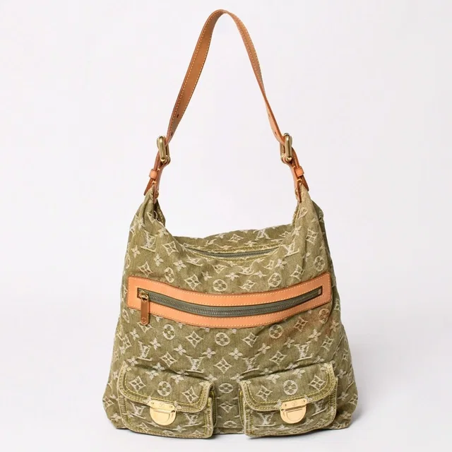 Louis Vuitton Monogram Denim Baggy GM Green White Gold Vachetta Leather in White Denim from The Reluxe