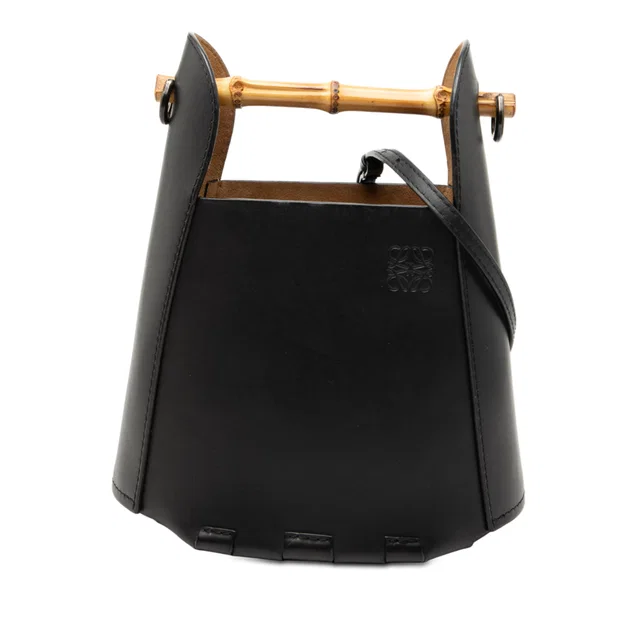 Black LOEWE Calfskin Bamboo Bucket Bag in Black Calfskin from Designer Revival