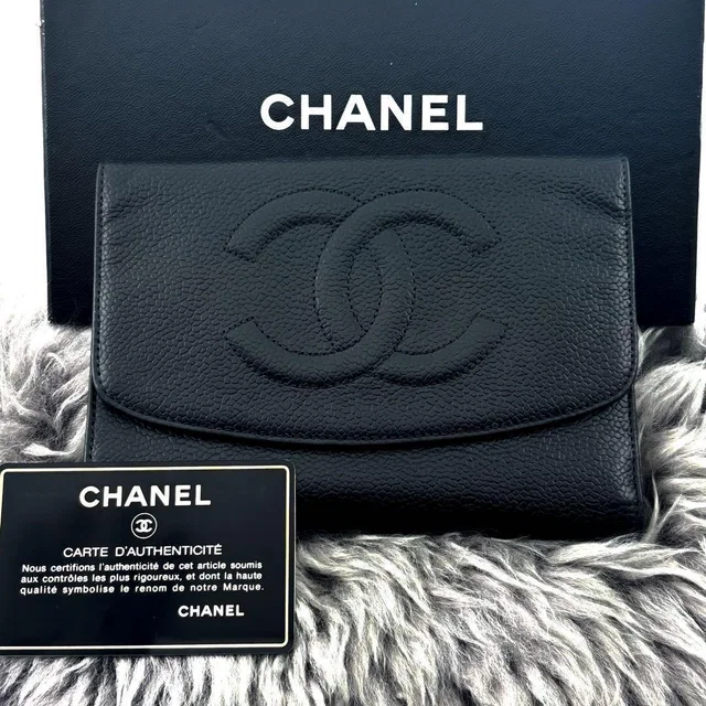 Chanel Wallet Jumbo CC Logo Caviar Trifold Charm Black in Black Caviar leather from The Reluxe