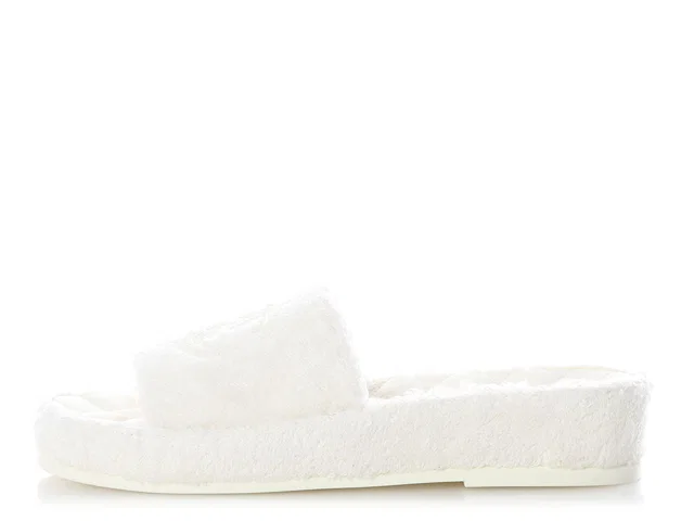 Chanel White Terry Cloth Coco Beach Slide Sandals in White Patent leather from Ann's Fabulous Finds