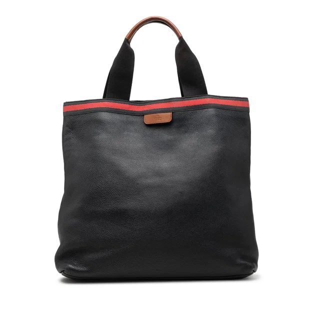 Black Gucci Calfskin Web Tote in Black Calfskin from Designer Revival