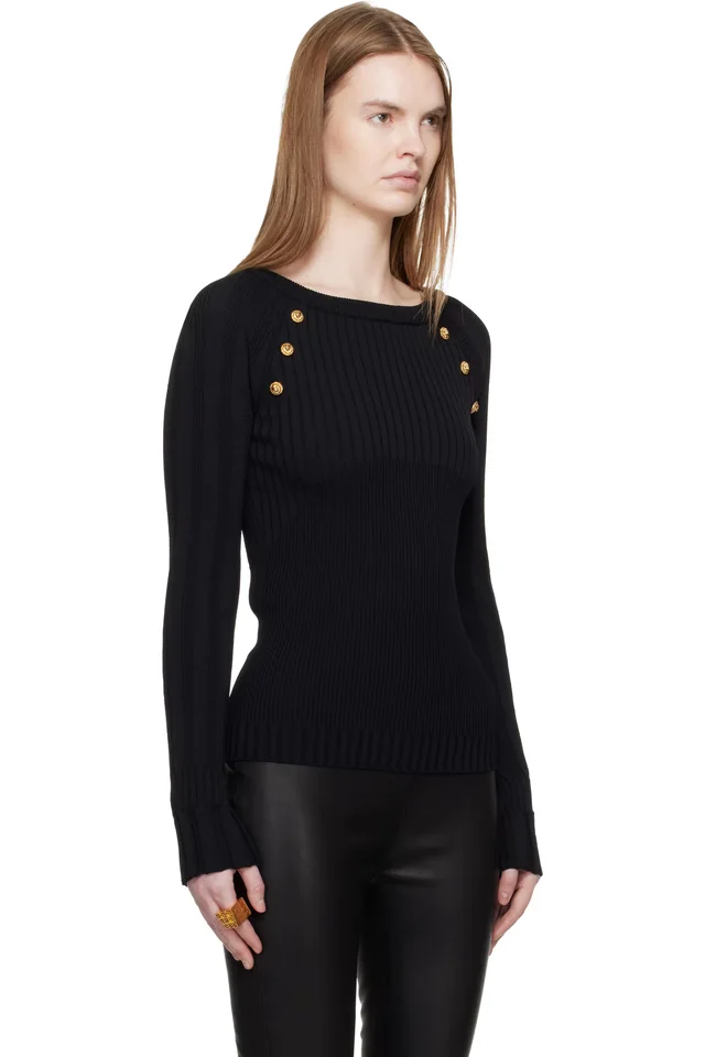 BALMAIN Black Knit Buttons Sweater, photo 2 of 4 from SSENSE