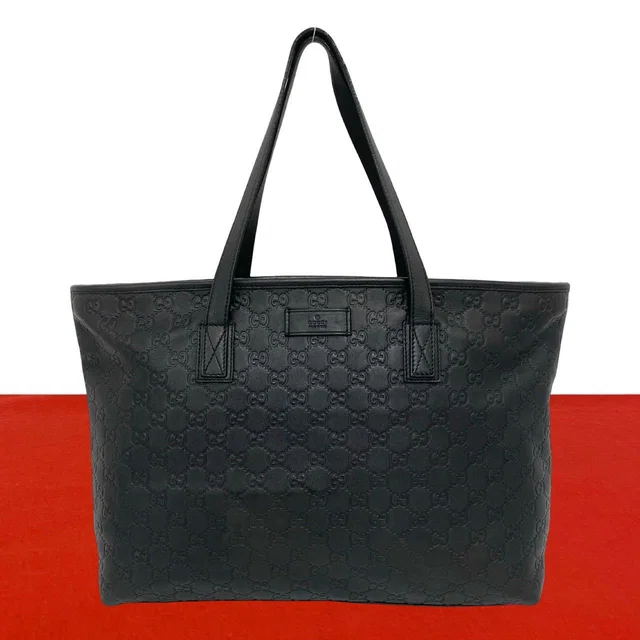 Gucci Guccissima Leather Tote Shoulder Bag Business Black in Black Leather from The Reluxe