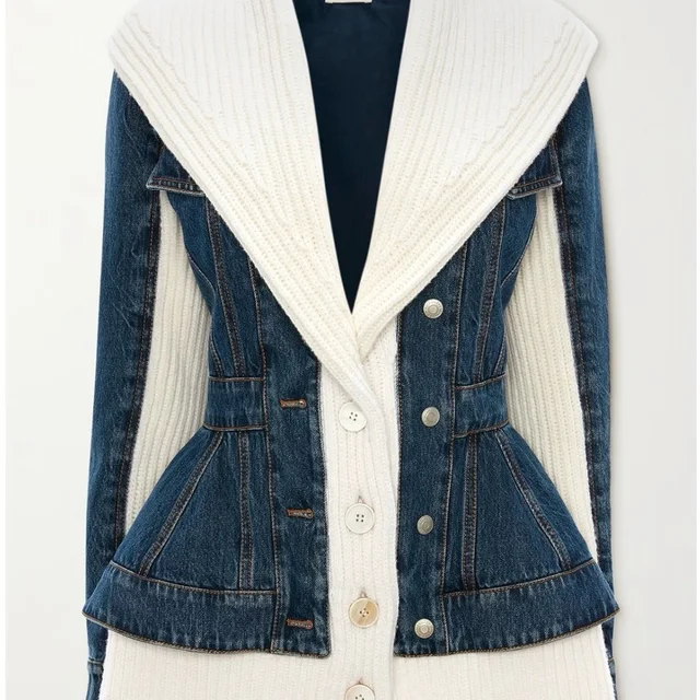 Alexander McQueen Rib Knit Denim Jacket Shawl Collar Made In Italy Size 44 in blue Denim from Poshmark