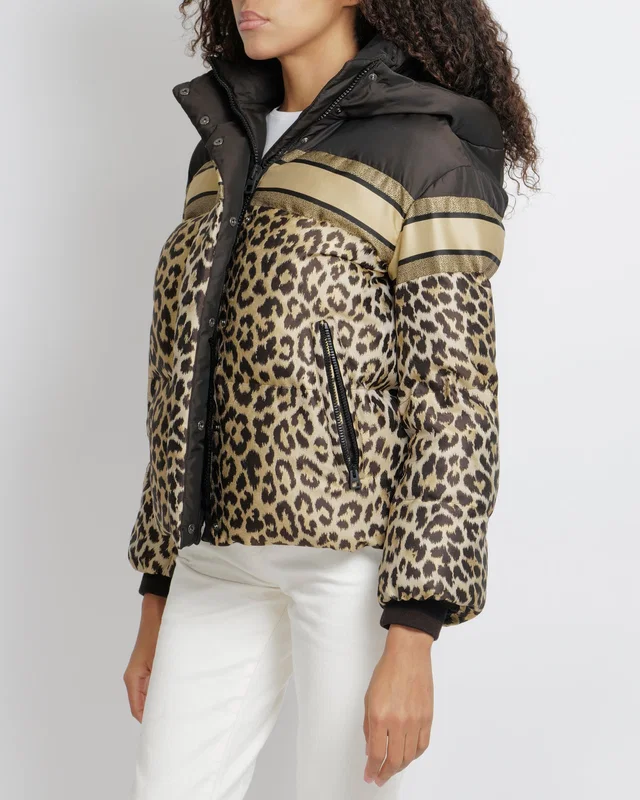 Dior Brown and Black Leopard Print Hooded Puffer Jacket with Back Logo Size XS (UK 6) in Black from Sellier