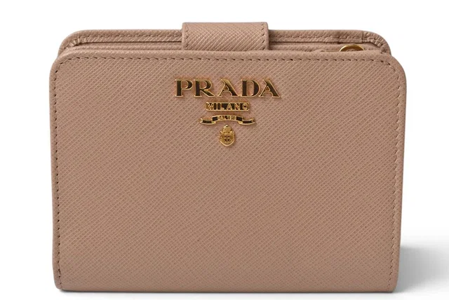 Prada Wallet Bifold Cipria Pink Beige Saffiano Leather in Beige Saffiano leather from The Reluxe