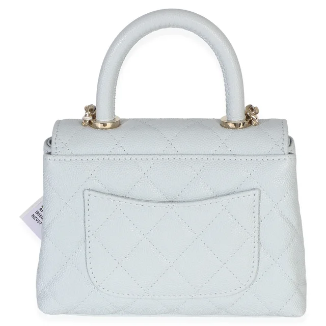Chanel Light Blue Quilted Caviar Coco Handle Clutch With Chain Handbag Leather in Blue Caviar leather from HEWI, photo 2 of 2