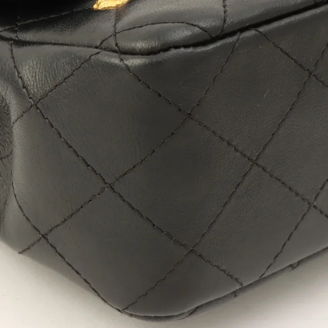 Chanel Around 2018 Made Studded Icon Lucky Charm Classic Flap Chain Bag Black in Black Lambskin from VINTAGE QOO TOKYO, photo 8 of 13