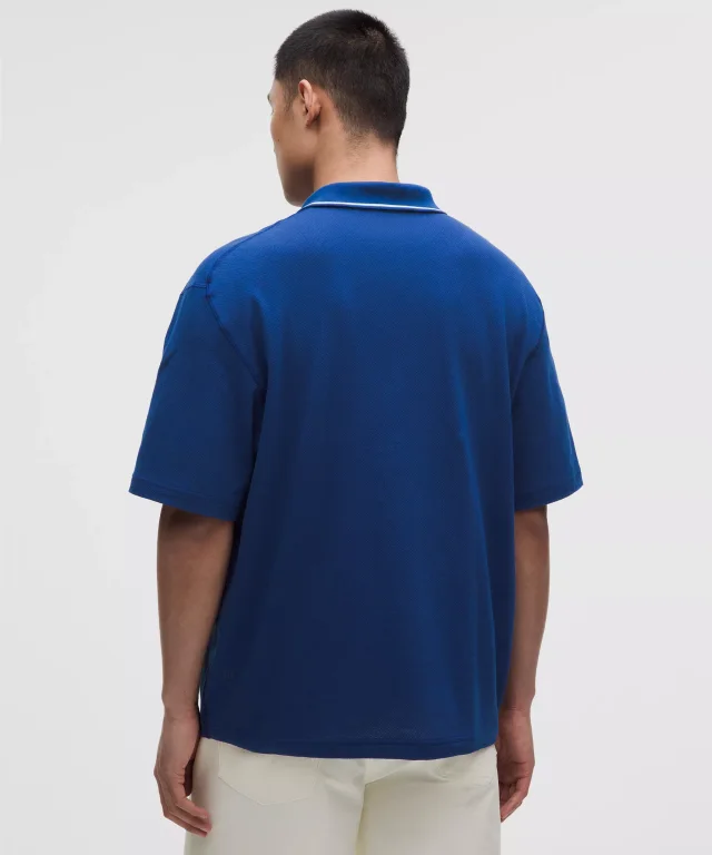 lululemon Mesh-Knit Jersey Short-Sleeve Polo Shirt in Clubhouse Blue, photo 3 of 6 from lululemon