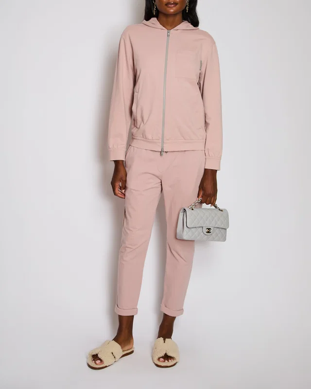 Brunello Cucinelli Pink Hooded Tracksuit Set with Silver Detail Size IT 40 (UK 8) in Pink from Sellier