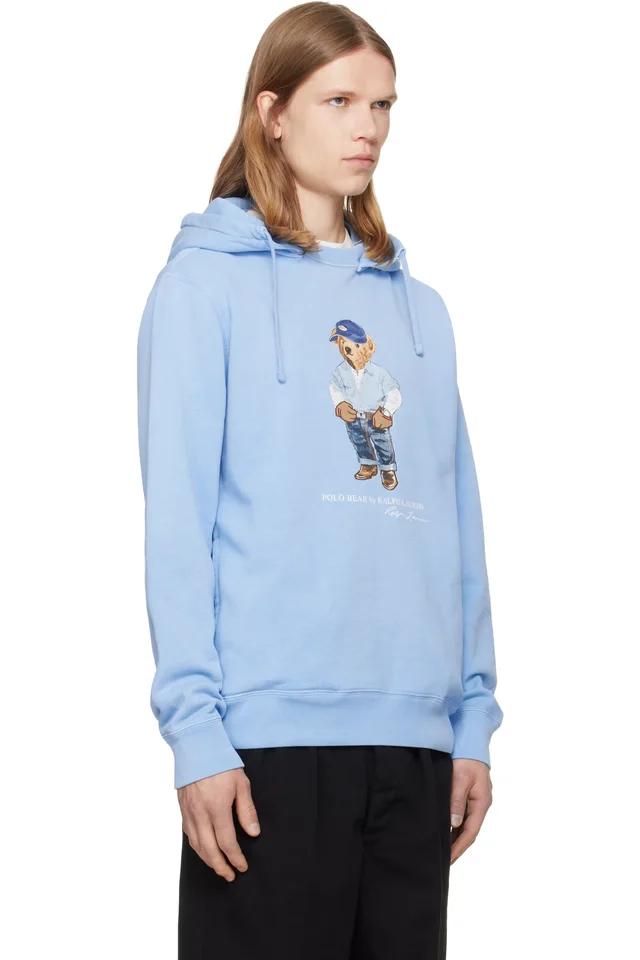 Polo Ralph Lauren Blue Polo Bear Fleece Hoodie, photo 2 of 4 from SSENSE