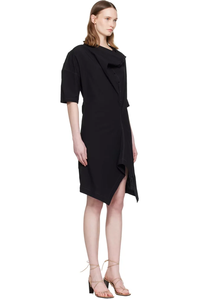 LEMAIRE Black Soft Collar Tube Minidress, photo 2 of 4 from SSENSE