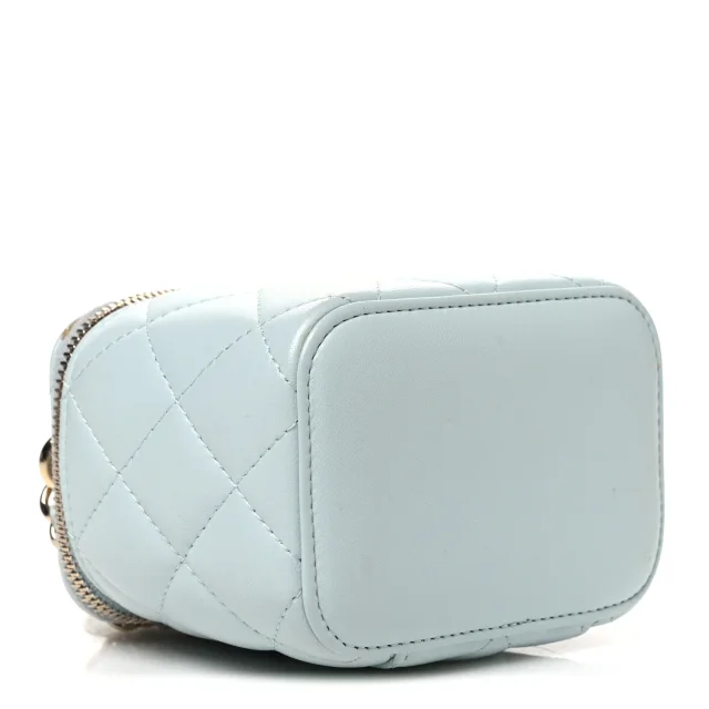 Chanel Quilted Top Handle Mini Vanity Case in Blue Lambskin from FASHIONPHILE, photo 4 of 12