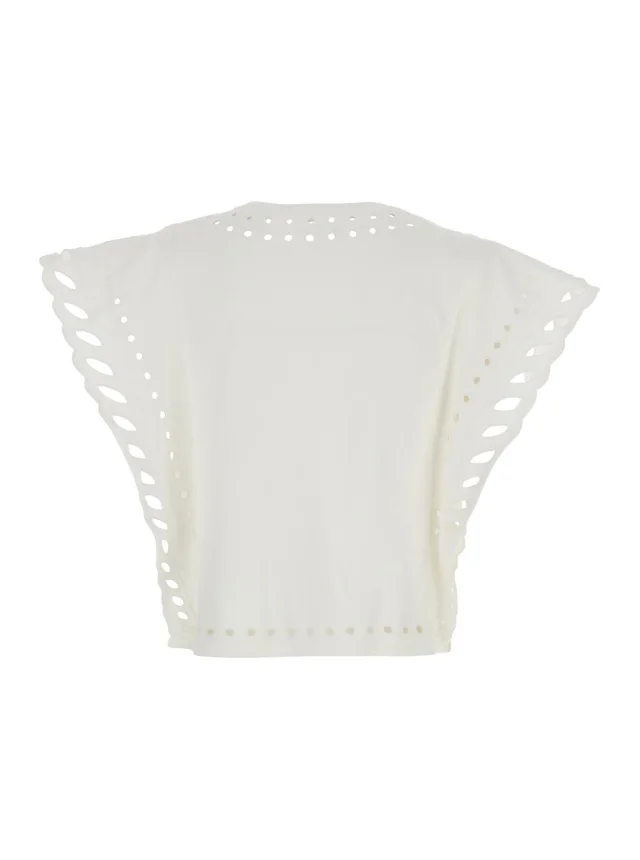 MARANT ETOILE Odyle' White Crew Neck Top with Cut-Out Details in Cotton for Women in White, photo 3 of 6 from Gaudenzi Boutique