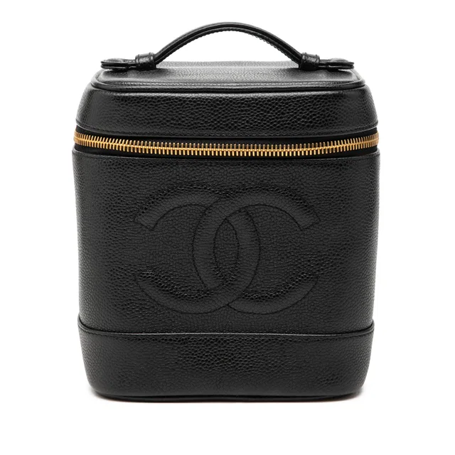 Black Chanel CC Caviar Vanity Bag in Black Caviar leather from Designer Revival