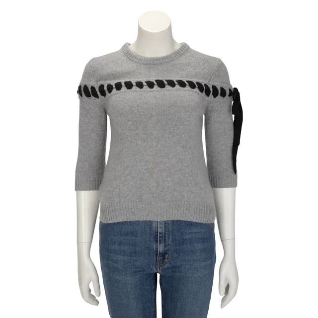 Fendi Ribbon Detail Sweater S in Grey Cashmere from Blue Spinach
