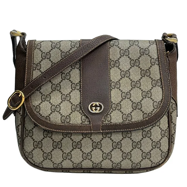 Gucci Shoulder Bag Vintage GG Pattern Beige Dark Brown Leather in Brown Leather from The Reluxe