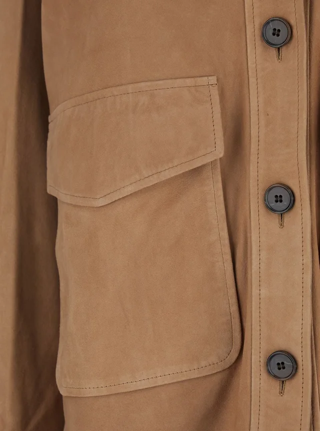 Arma 'Kaylee' Brown Jacket with Classic Collar and Applied Pockets on the Front in Suede for Women in Brown 100% Lamb, photo 6 of 6 from Gaudenzi Boutique