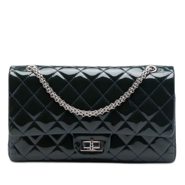 Blue Chanel Quilted Patent Reissue 2.55 Double Flap 227 Shoulder Bag in Blue Patent leather from Designer Revival
