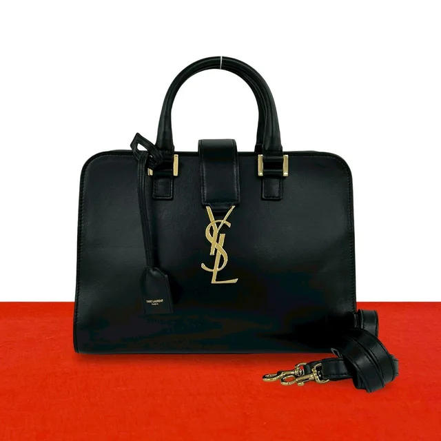 Cabas YSL Logo Leather 2-Way Shoulder Bag Black in Black Leather from The Reluxe