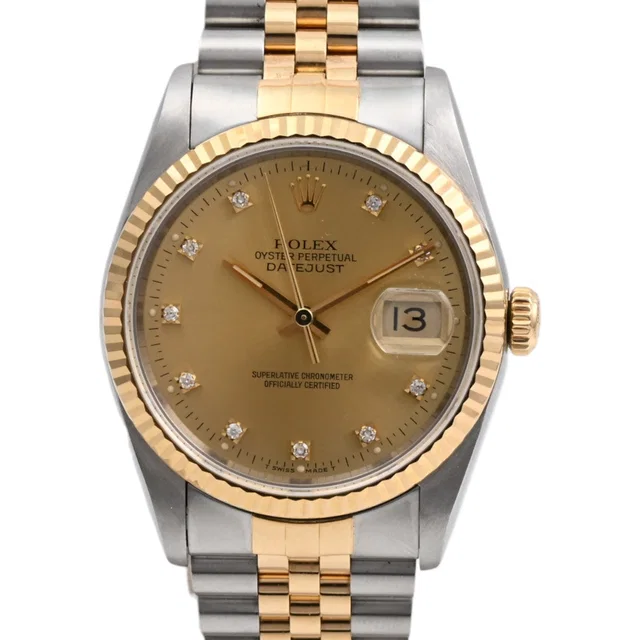 Rolex Circa 1990-1991 10P Diamond Datejust 36mm 16233G Automatic Champagne from VINTAGE QOO TOKYO