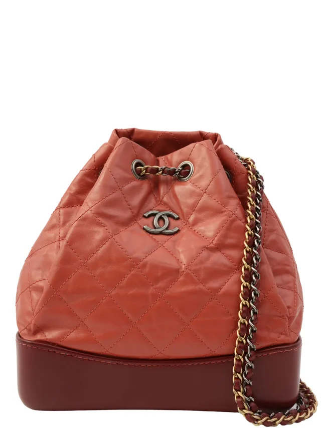 Chanel 2018 Production CC Mark Plate Chain Backpack Pink/Bordeaux in Burgundy Leather from VINTAGE QOO TOKYO, photo 2 of 23