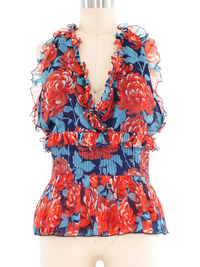 Valentino Garavani Floral Chiffon Halter Top in Silk from Arcade Vintage