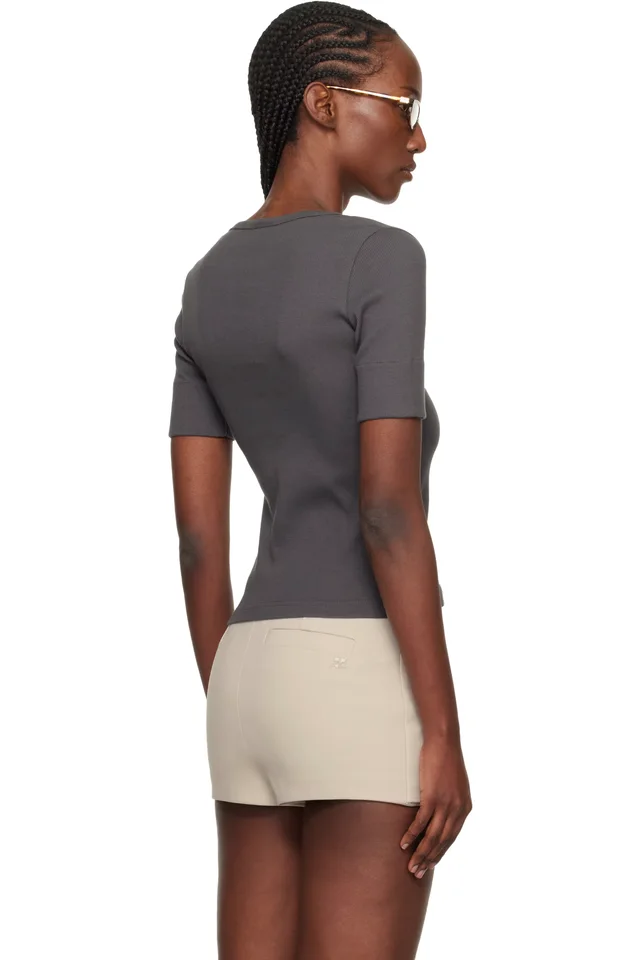 Courrèges Gray Buttoned 90's Rib T-shirt, photo 3 of 4 from SSENSE