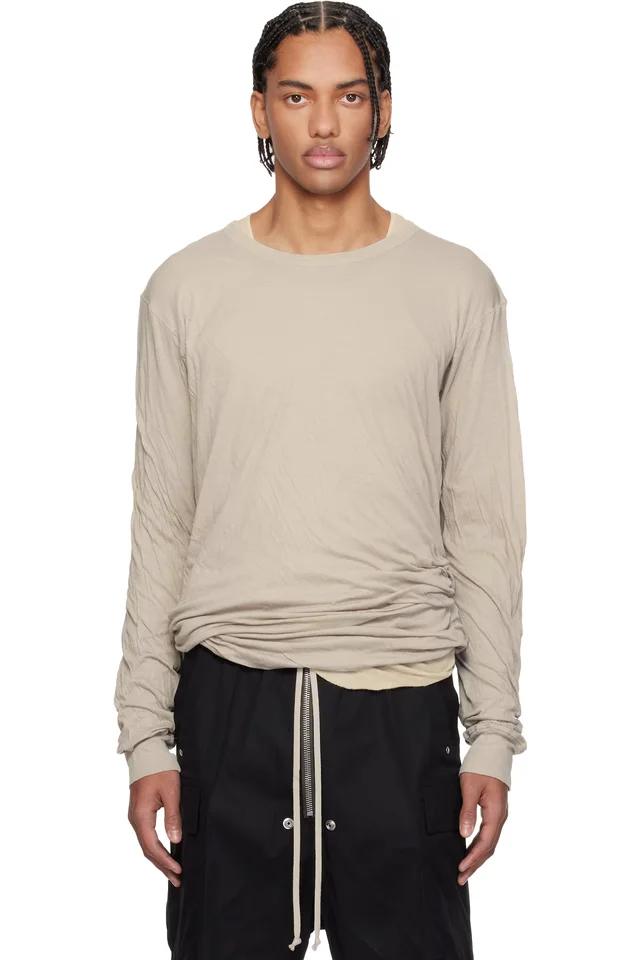 Rick Owens Off-White Temple Jumbo Double LS T-shirt, image 1 of 1 from SSENSE