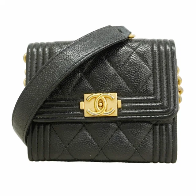 Chanel Wallet on Chain Boy Caviar Leather Black Gold Shoulder Bag in Black Caviar leather from The Reluxe
