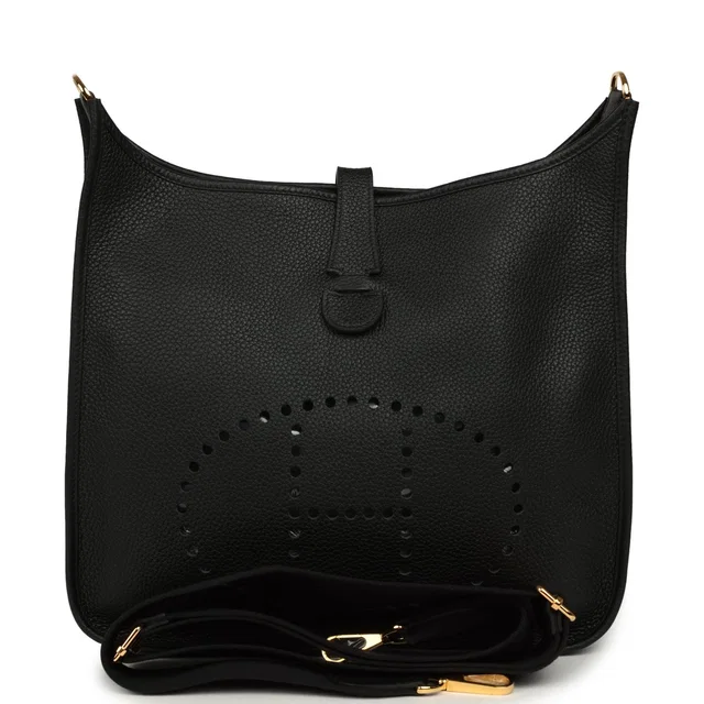 Hermès Evelyne III GM Black Clemence Gold Hardware in Black Clemence leather from Madison Avenue Couture