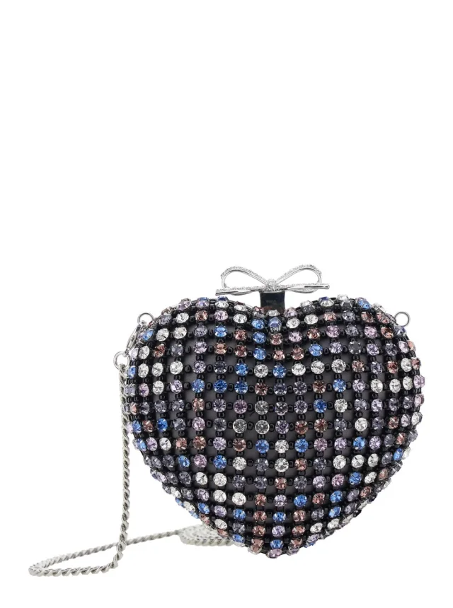 Heart-Shaped Clutch 'Multicoloured' with Pearl Decoration and Tech Fabric Bow Detail - Multicolor - Women in Multicolor, image 1 of 1 from Gaudenzi Boutique