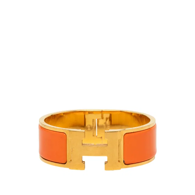 Gold Hermès Wide Enamel Clic Clac H Bracelet PM in Gold from Designer Revival