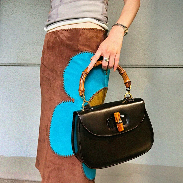 Gucci Bamboo 2-Way Bag Dark Brown in Brown Leather from VINTAGE QOO TOKYO