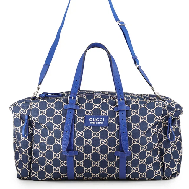 Gucci Maxi GG Duffle Bag Blue/Beige767935 FACUB 8447 Nylon Leather in Blue Nylon from GALLERY RARE
