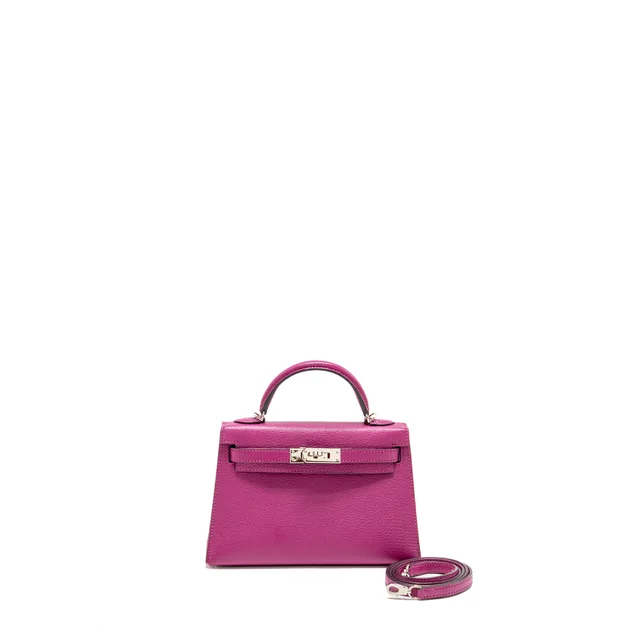 Hermès Mini Kelly Chèvre Mysore Rose Pourpre SHW Stamp D in Pink Goatskin from EMIER